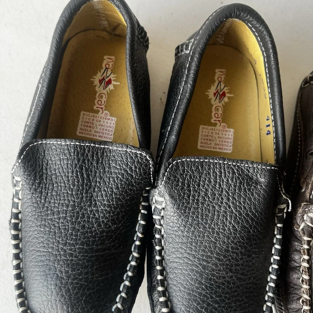 Nazz Car‎ Kids Loafers 18.5 Black Brown Leather Mexican Slip-On Shoes 2 Pairs
